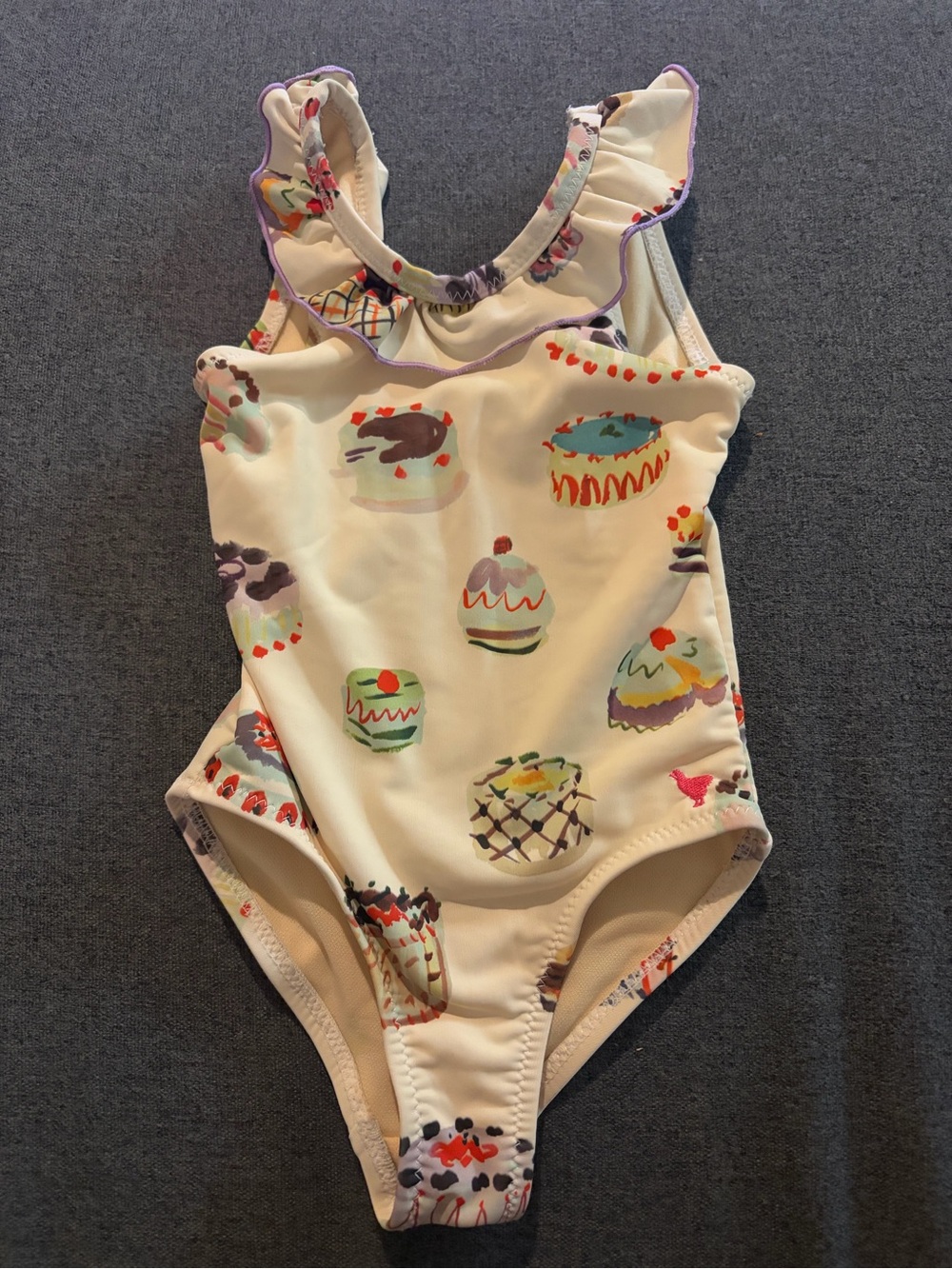 Pink Chicken Cream One-Piece Swimsuit with Multicolor Dessert Print